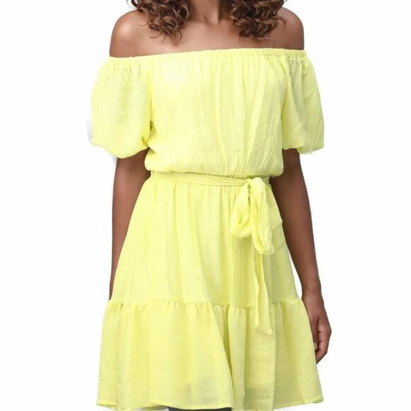 All in Favor Off the Shoulder Yellow Minidress Size Medium - Picture 2 of 4